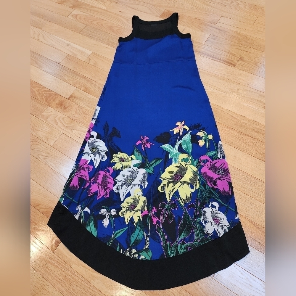 DKNY Blue Floral Print Sleeveless High/Low Hem A-Line Dress Size Small - Picture 11 of 13